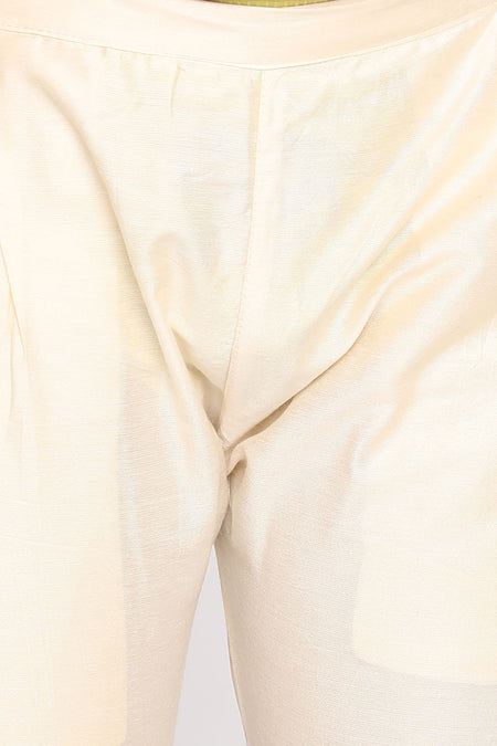 VASTRAMAY Cream Mirror Work Indo Western Baap Beta Set